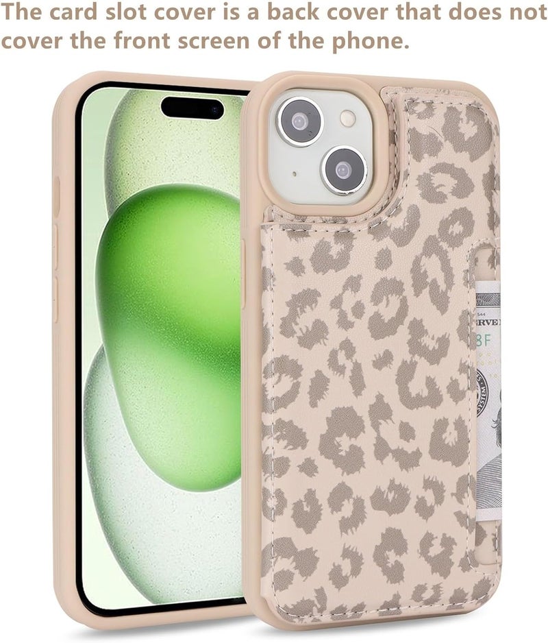 iCoverCase Compatible with iPhone 15 Wallet Phone Case with Card Holder for Women Men, [RFID Blocking] Card Slots PU Leather Protective Wallet Case 6.1 Inch (Beige Leopard) - Image 3